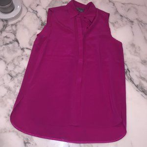 Vince Magenta Sleeveless Silk Collared Shell - 4